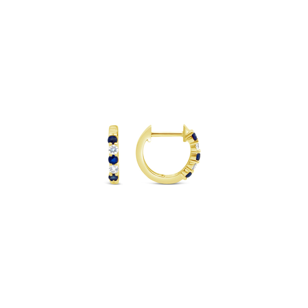 14K Yellow Gold Sapphire and Diamond Hoop Earrings
