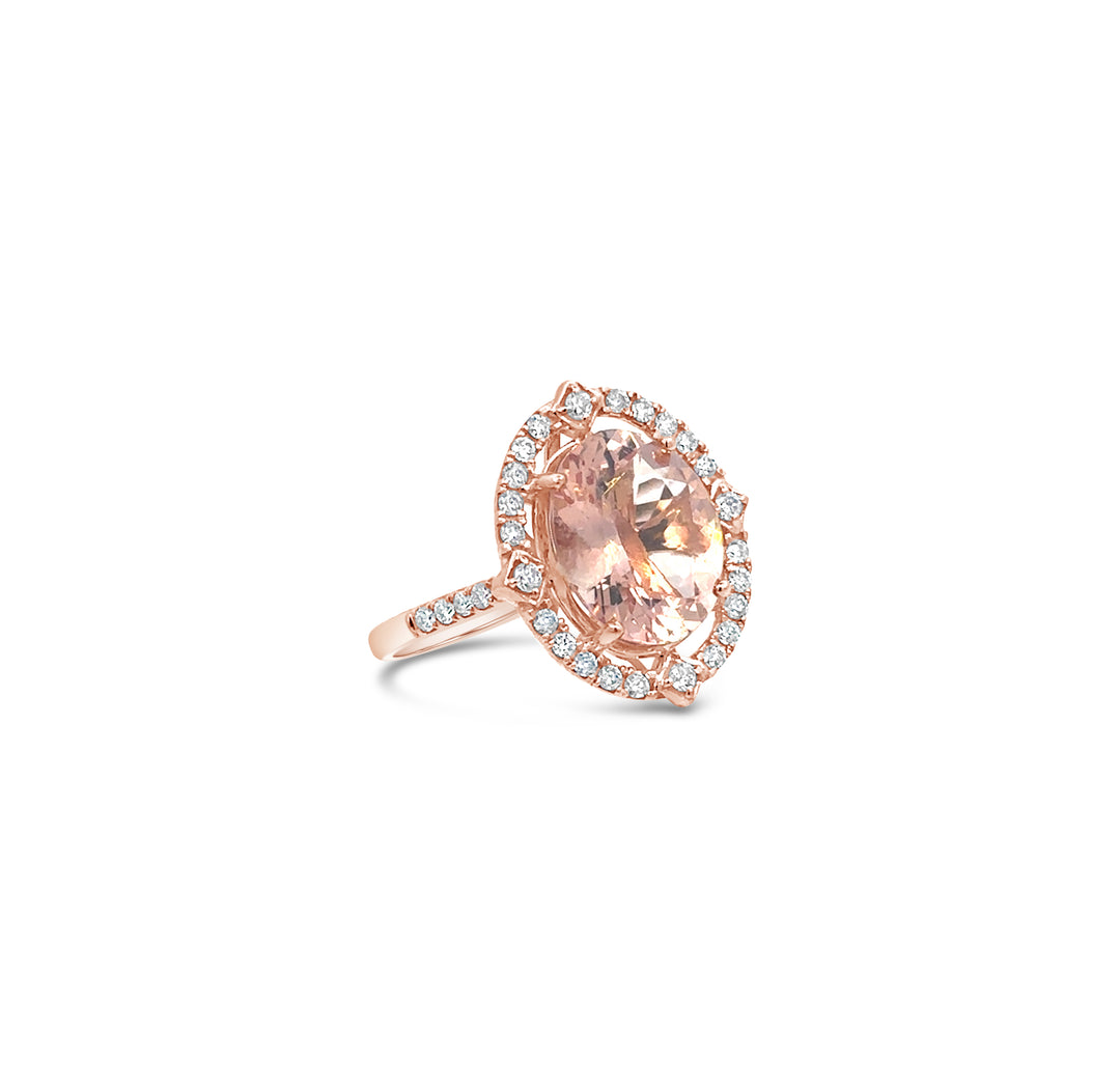 14K Rose Gold Oval Morganite and Diamond Ring