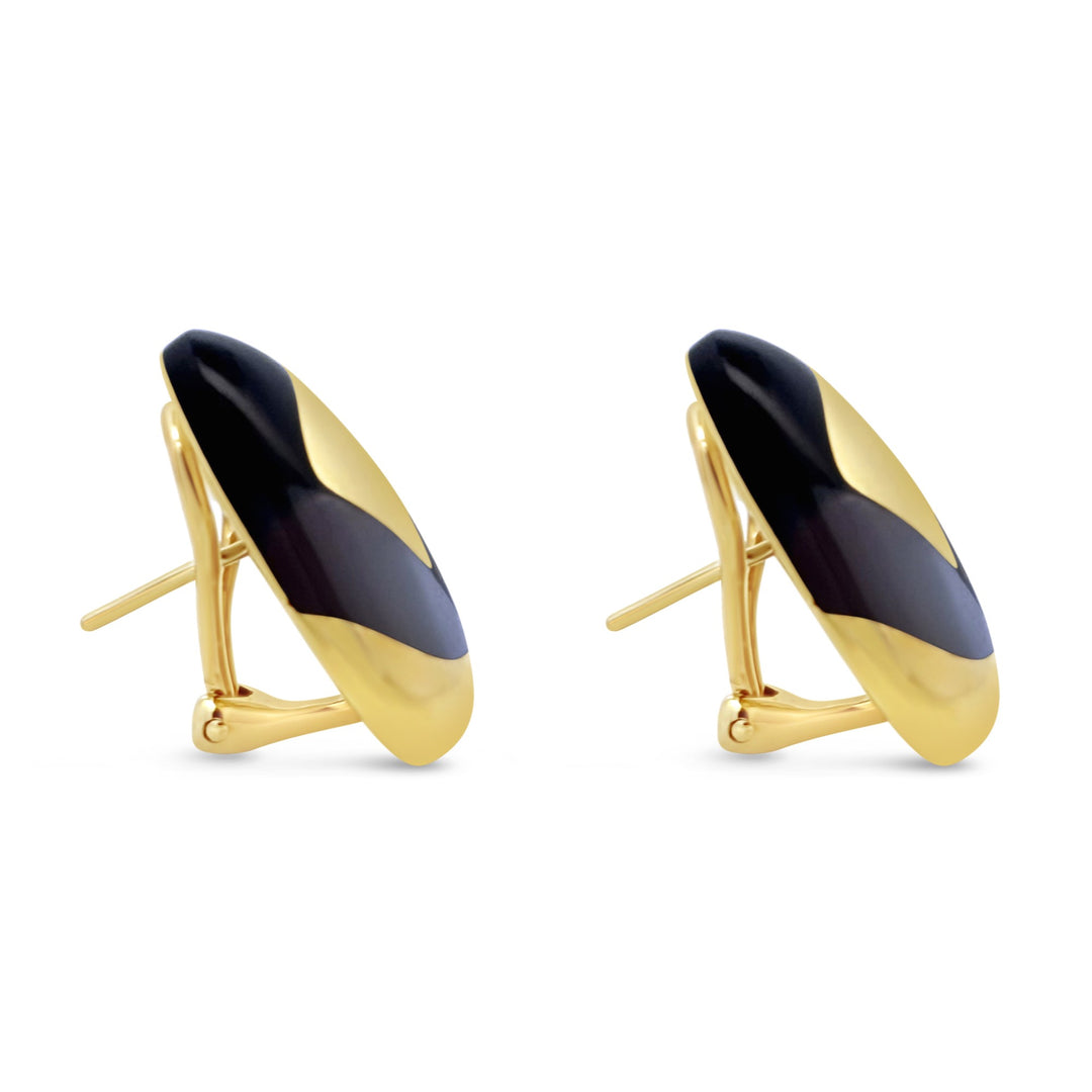 18K Yellow Gold  "Tiffany" Onyx & Mother Of Pearl Estate Earrings