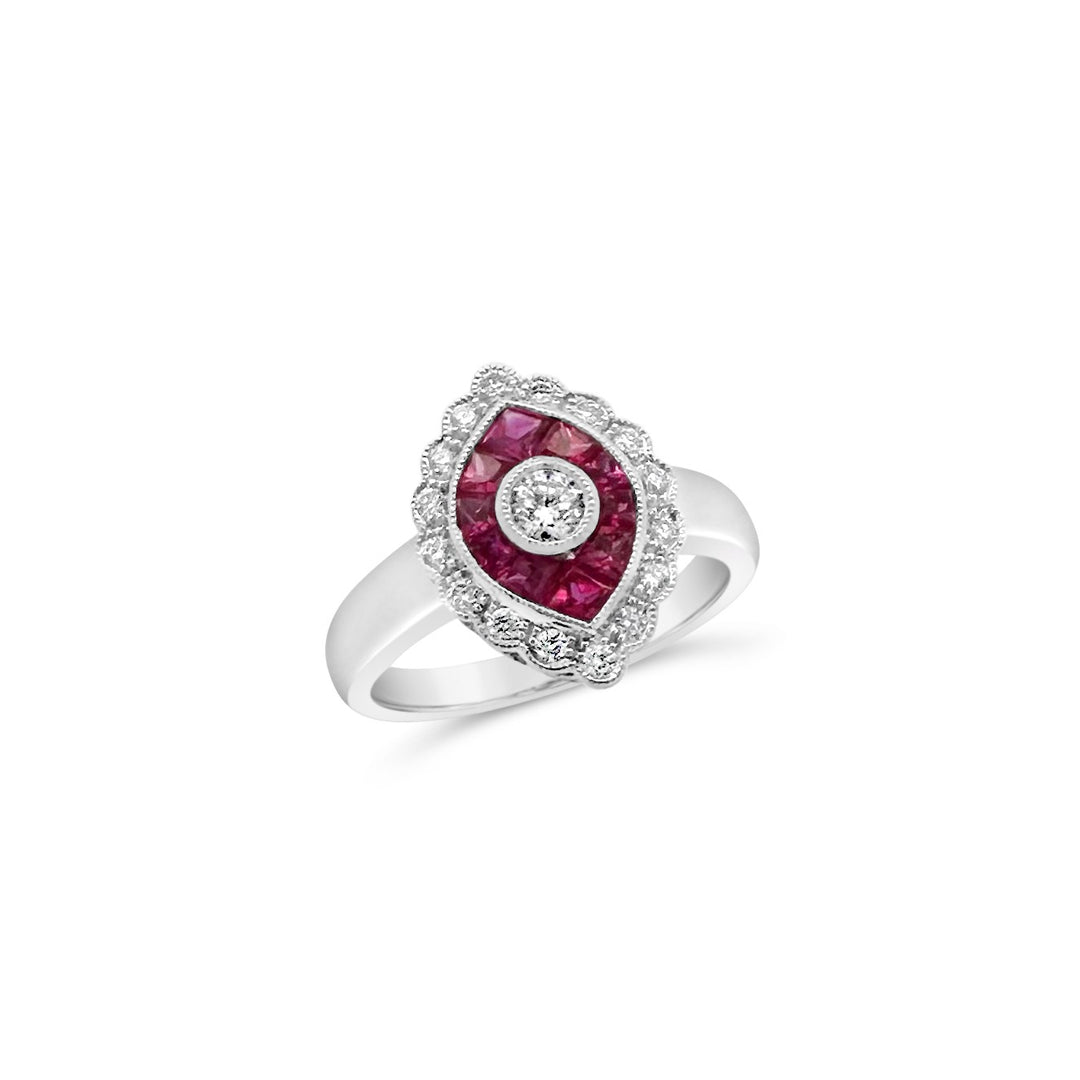 18K White Gold .63 CTW Ruby Art Deco Ring