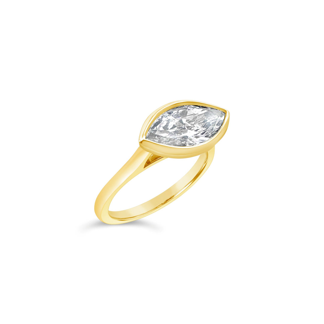 18K Yellow Gold 1.55 CT Diamond East-West Marquise Solitaire Ring