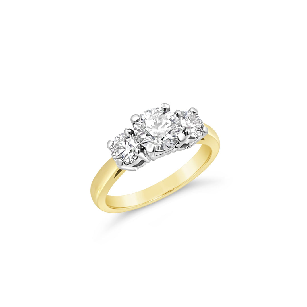 Platinum and 18K Yellow Gold Three-stone 1.19ctw Diamond Estate Engagement Ring