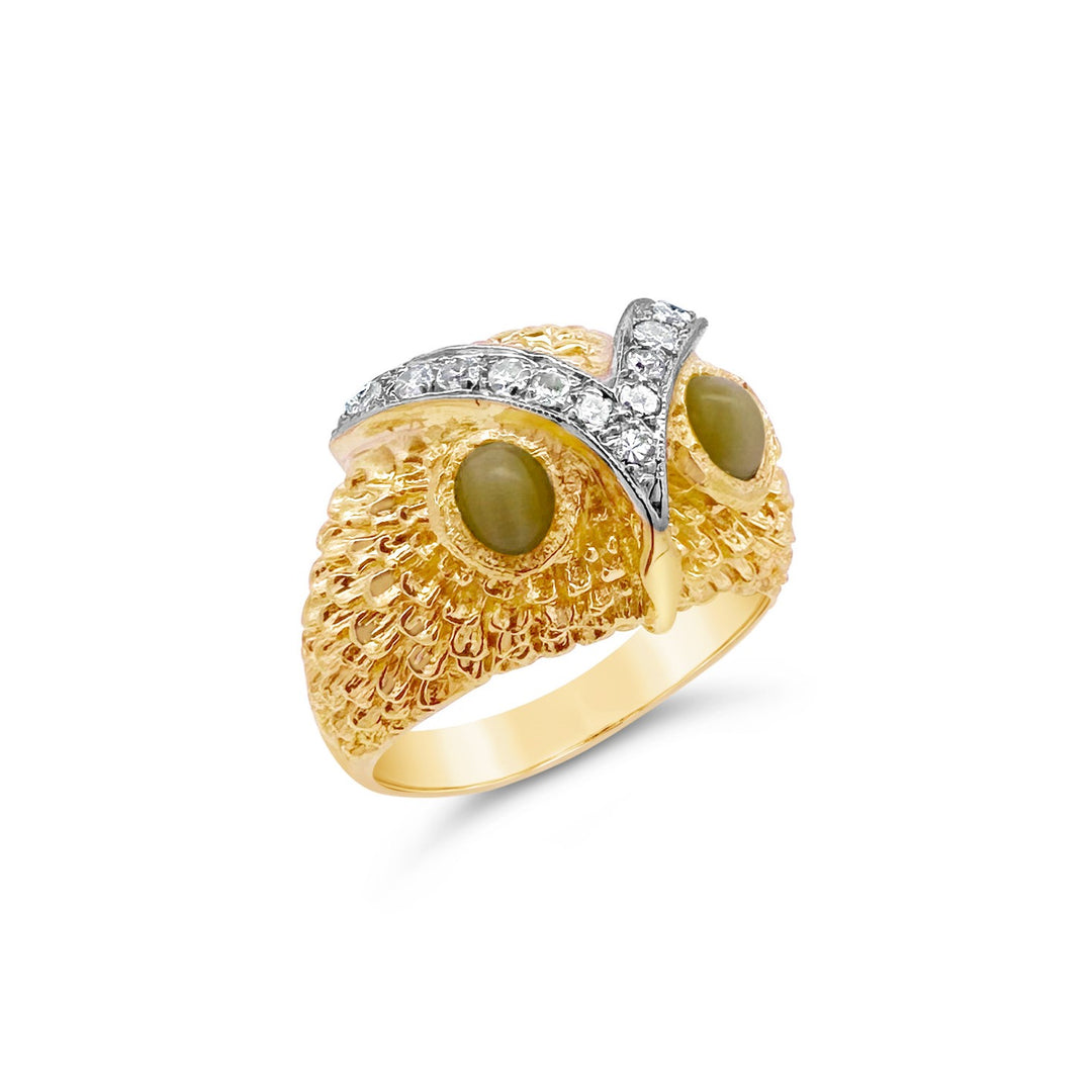 18K Two-Tone Gold Estate Owl Ring