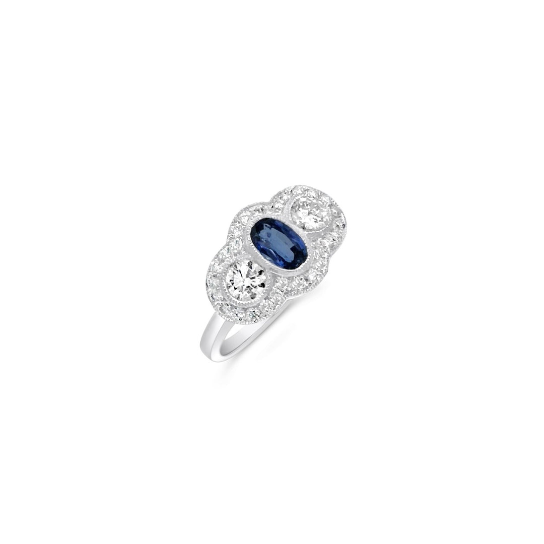 18K White Gold .60ct Sapphire and .78ctw Diamond Estate Ring
