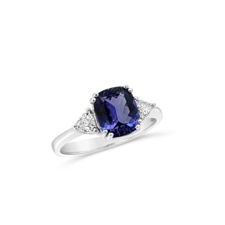 18K White Gold Tanzinite Cushion Ring
