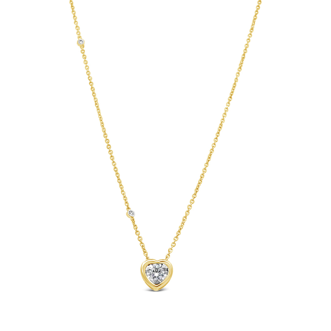 14K Yellow Gold Bezel-Set Heart Diamond Necklace – 0.25 CTW