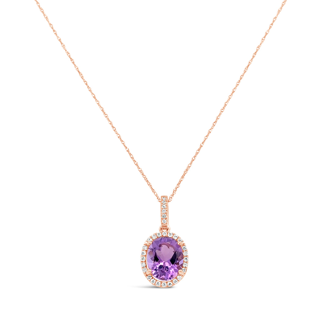 14K Rose Gold Amethyst and Diamond Pendant Necklace