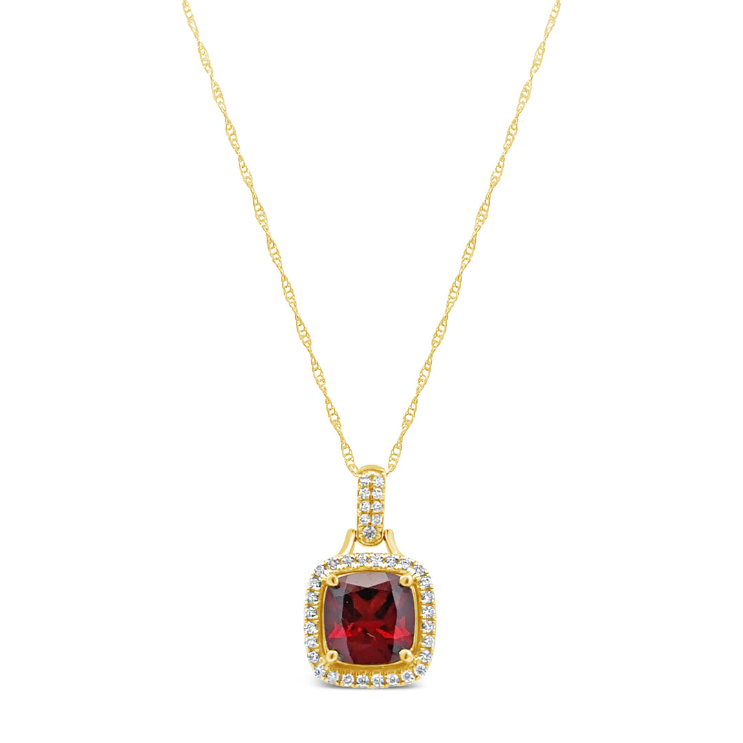 14K Yellow Gold 2.75 CT Garnet and 0.24 CTW Diamond Halo Pendant Necklace