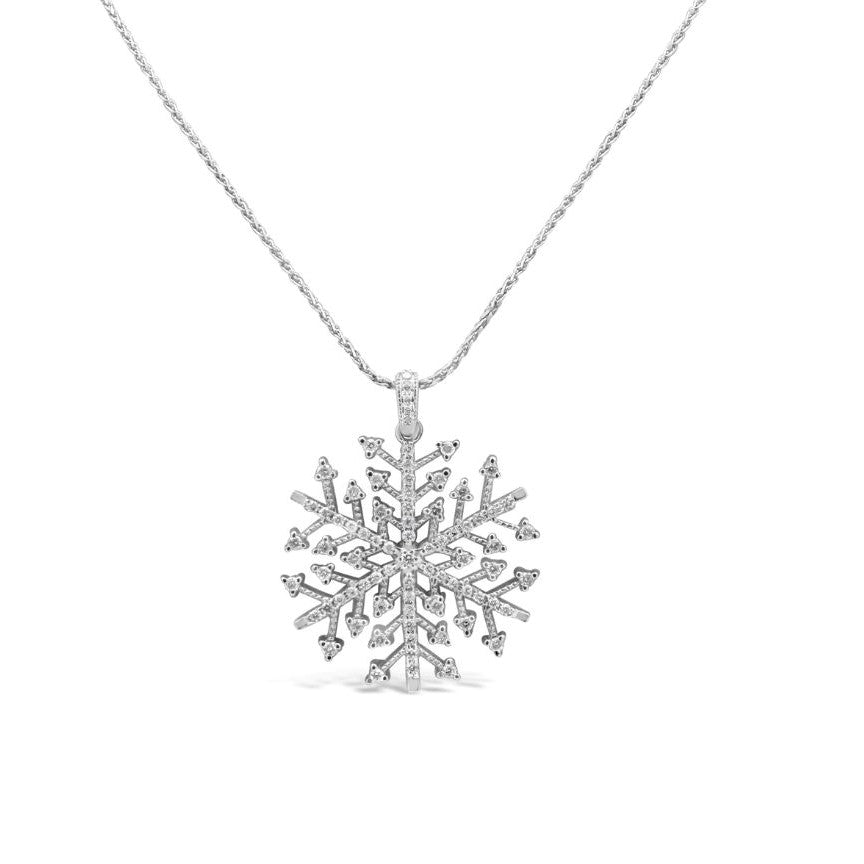14K White Gold Snowflake Diamond .58ctw Pendant Necklace