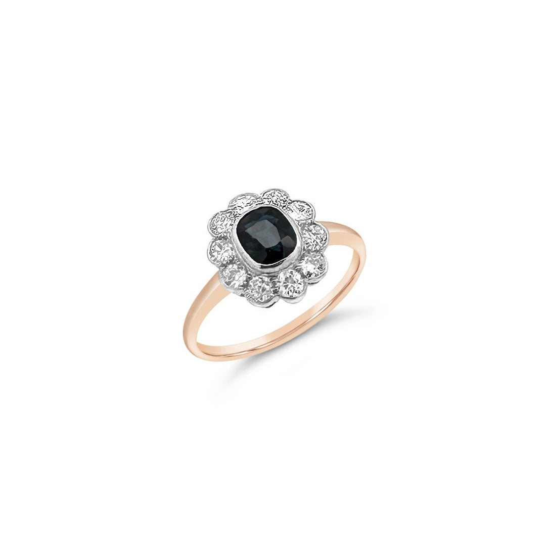 Platinum English Sapphire Flower Ring