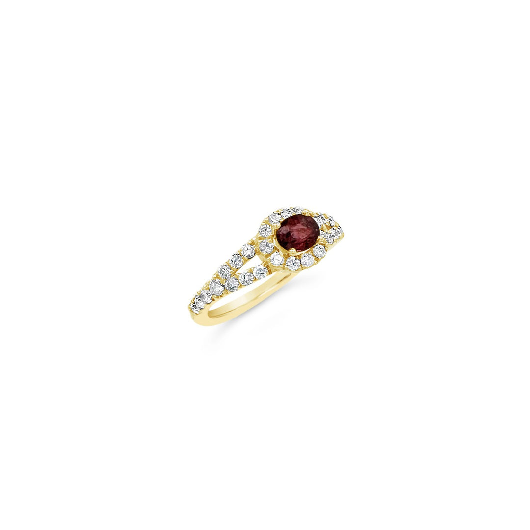 14K Yellow Gold .46ct Ruby and .58ctw Diamond Split Ring
