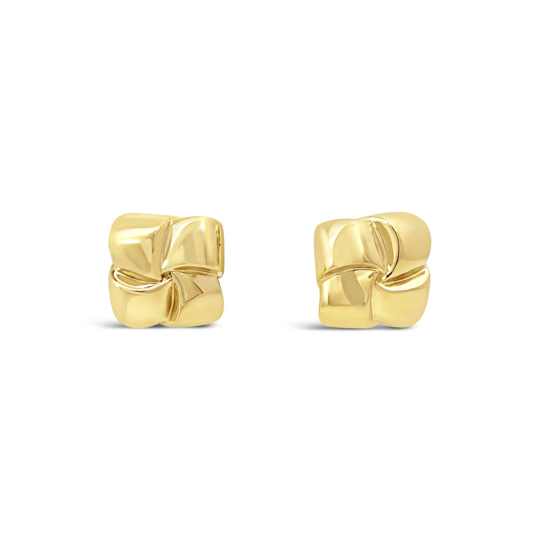 18K Yellow Gold Square Knot Estate Earrings