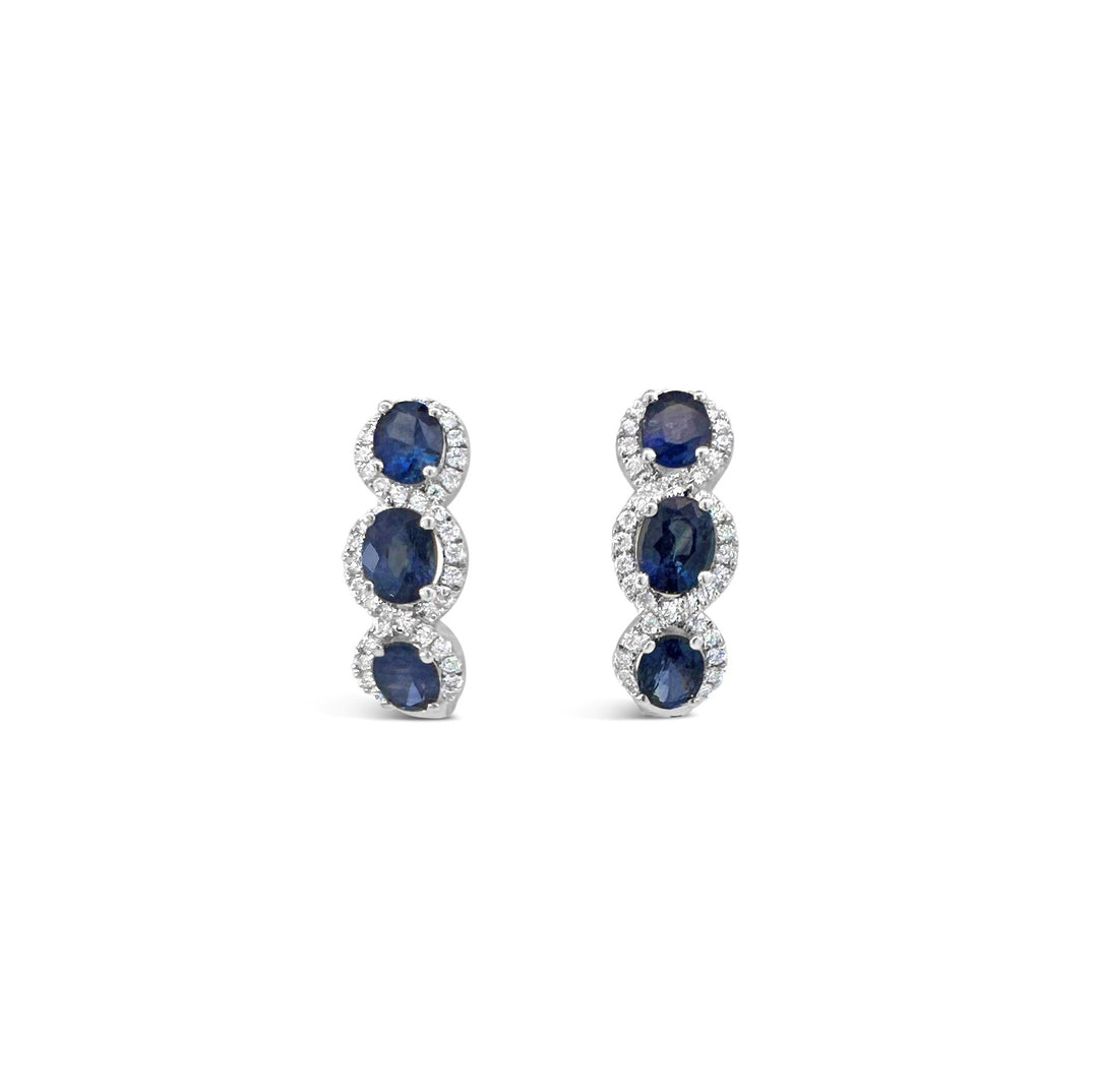 14K White Gold 1.69 CTW Sapphire & .20 CTW Diamond Oval Hoops