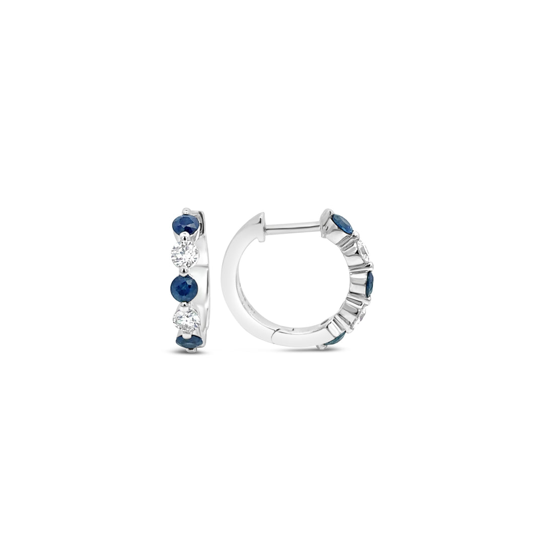 14K White Gold Sapphire and Diamond Hoop Earrings