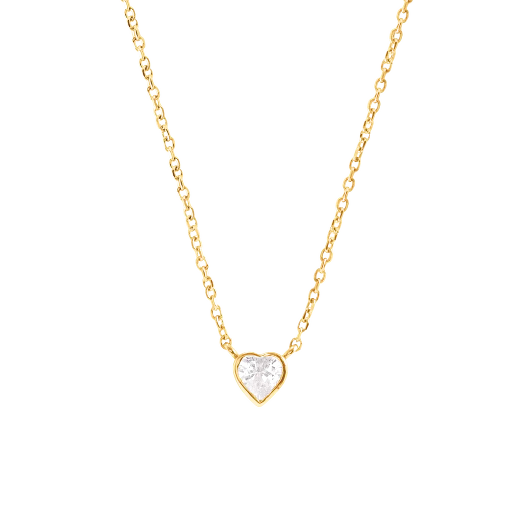 14K Yellow Gold Bezel Heart White Sapphire Necklace