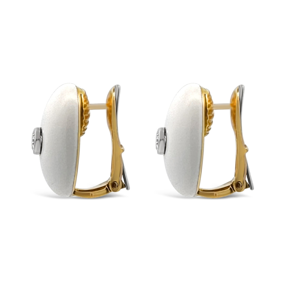 Platinum and 18K Yellow Gold  "WEBB" Enamel .40ctw Diamond Estate Earrings