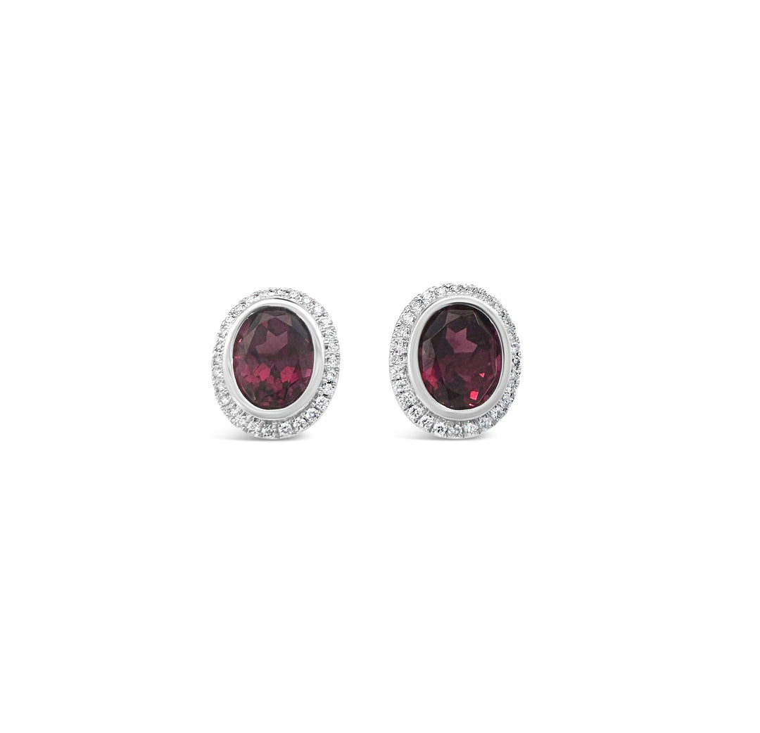 14K White Gold 4.70 CT Garnet and .25 CTW Diamond Halo Earrings