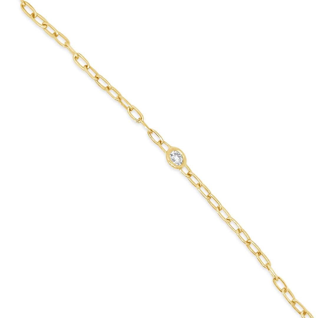 14K Yellow Gold and .07ct Diamond 6.5 Inch Cable Chain Bracelet