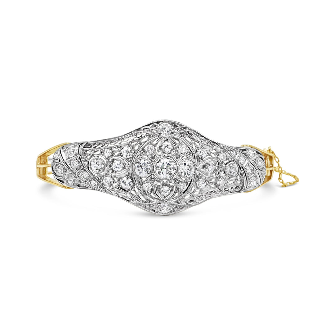 Platinum and 14K Yellow Gold Diamond Cuff Estate Bracelet