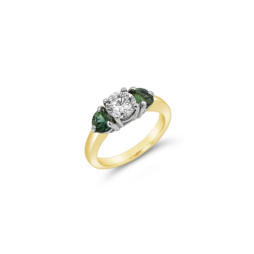 14K Yellow Gold Green Sapphire Estate Ring
