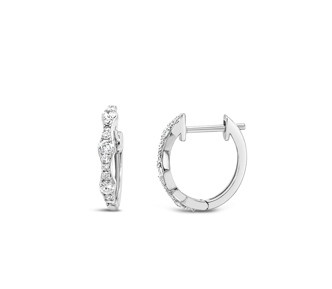 14K White Gold Diamond Scalloped Hoop Earrings