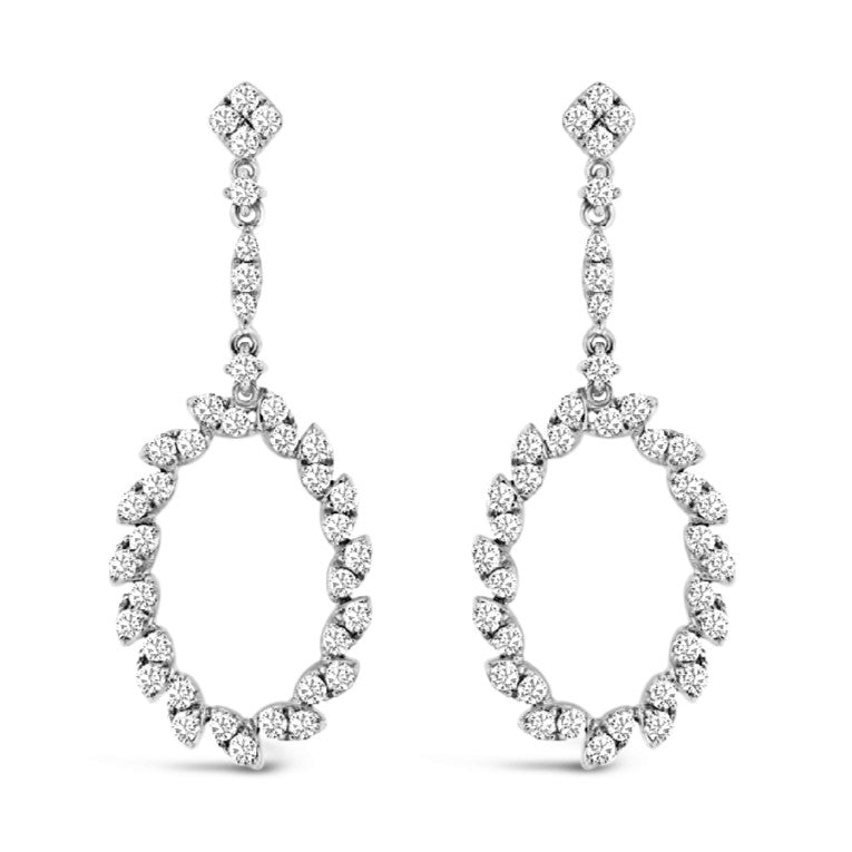 14K White Gold .98ctw Diamond Oval Dangle Earrings