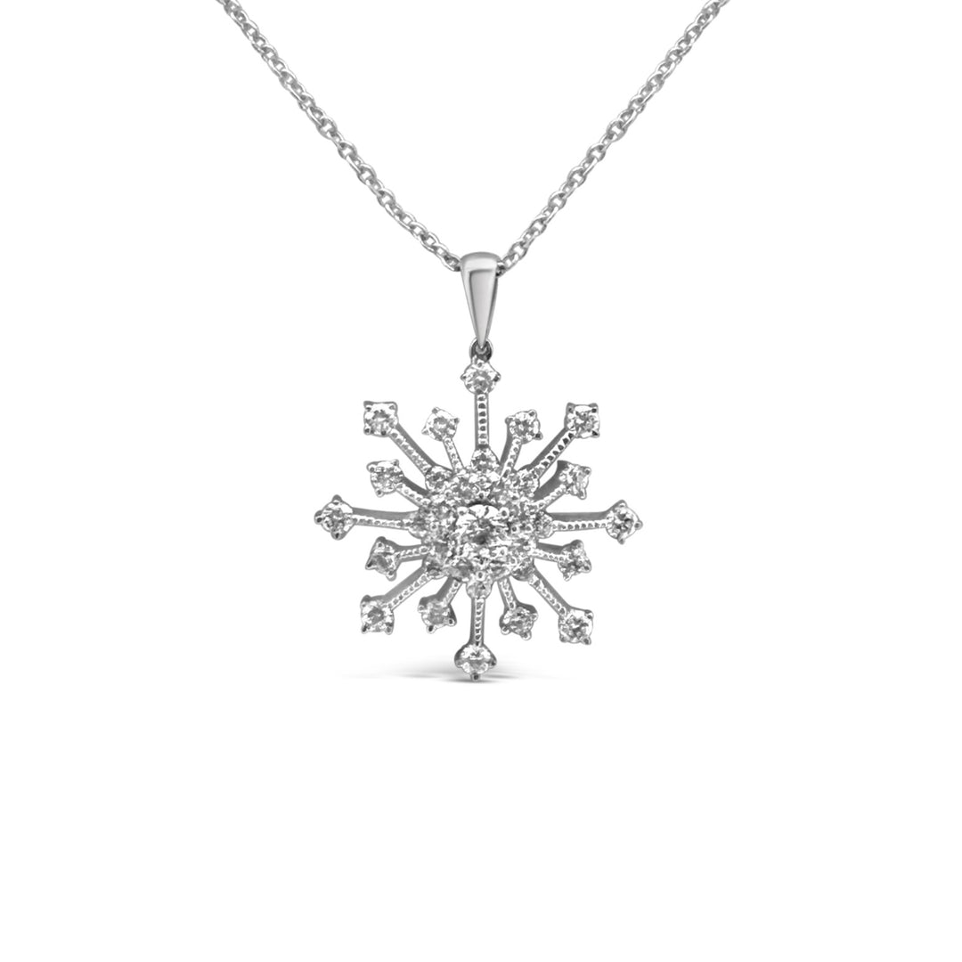 14K White Gold 1.09 Carat Diamond Snowflake Pendant