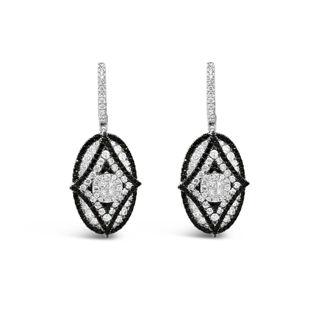 18K White Gold 1.52ctw White Diamond & .85ctw Black Diamond Estate Earrings