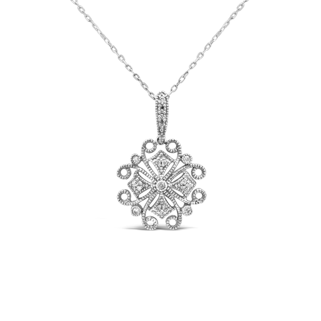 10K White Gold .14 Carat Diamond Snowflake Necklace