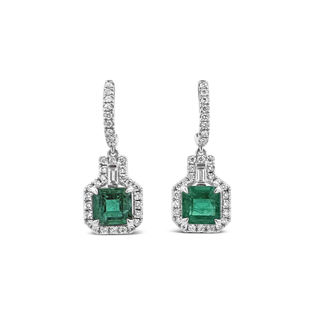 18K White Gold 2.08 CTW Emerald Earrings