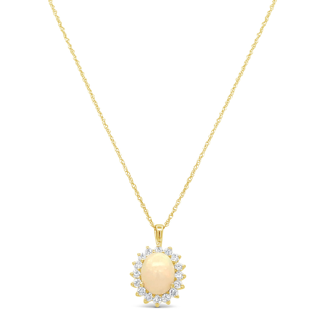 14K Yellow Gold Opal and Diamond Pendant Necklace