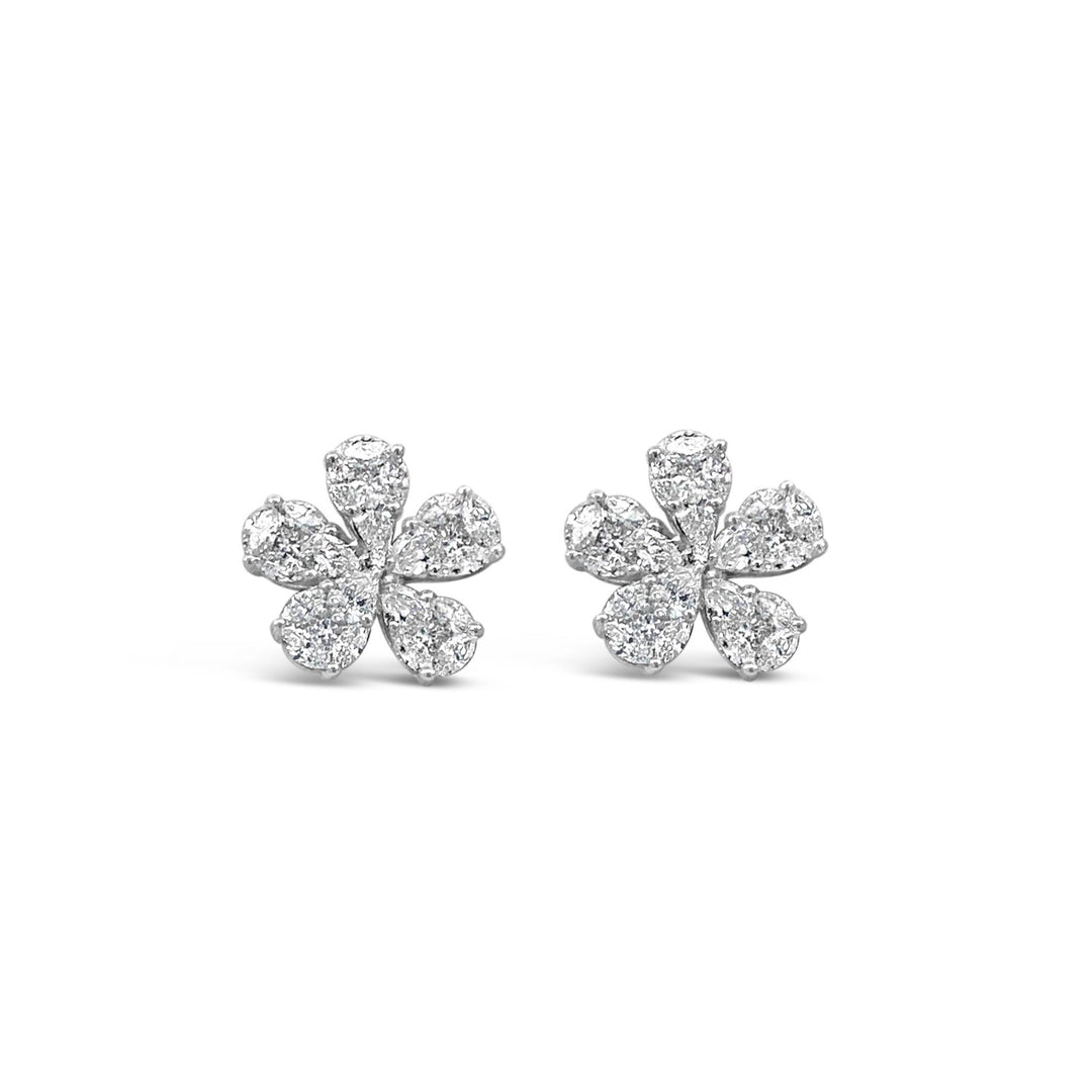 14K White Gold 2.18ctw Diamond Flower Estate Earrings