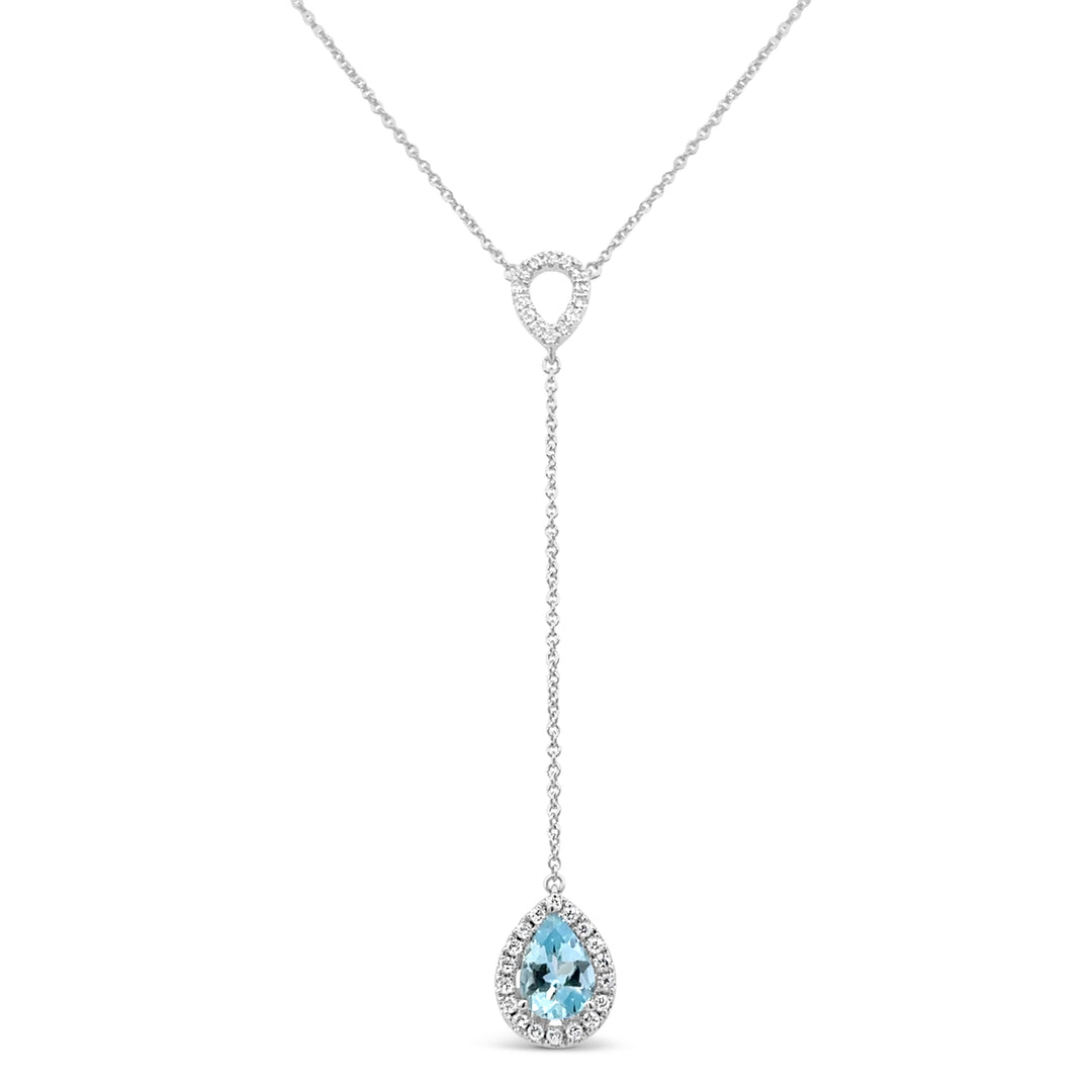 14K White Gold Aquamarine and Diamond Lariat Necklace