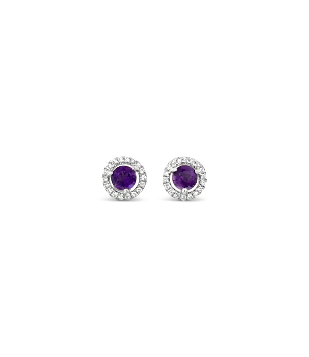 Amethyst and Diamond Halo Earrings – 1.85 CT Amethyst, 0.14 CT Diamond