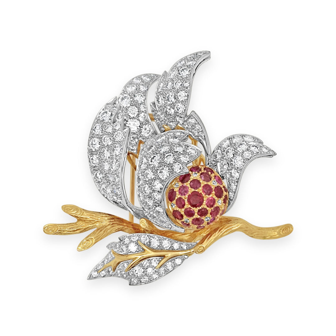 Platinum and 18K Yellow Gold 3.50 CTW Ruby Estate Pin
