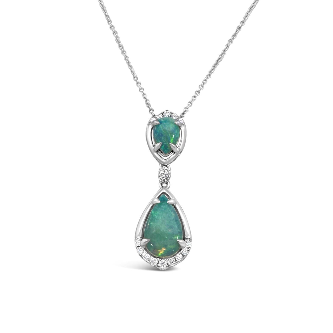 14K White Gold 1.65 CTW Opal and .13 CTW Diamond Teardrop Necklace