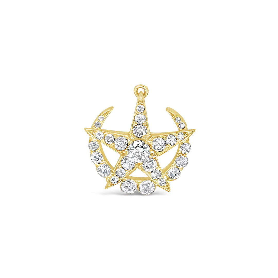 14K Yellow Gold Victorian Sun and Star Diamond Estate Pin