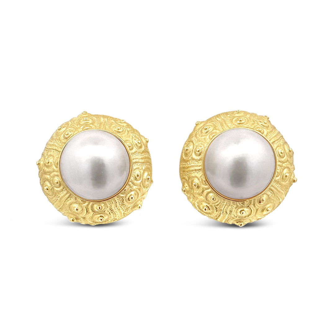 18K Yellow Gold 25MM Pearl Estate Earrings