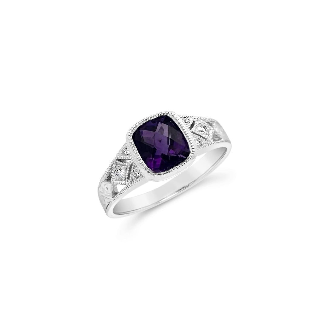 14K White Gold Cushion Cut Amethyst Ring