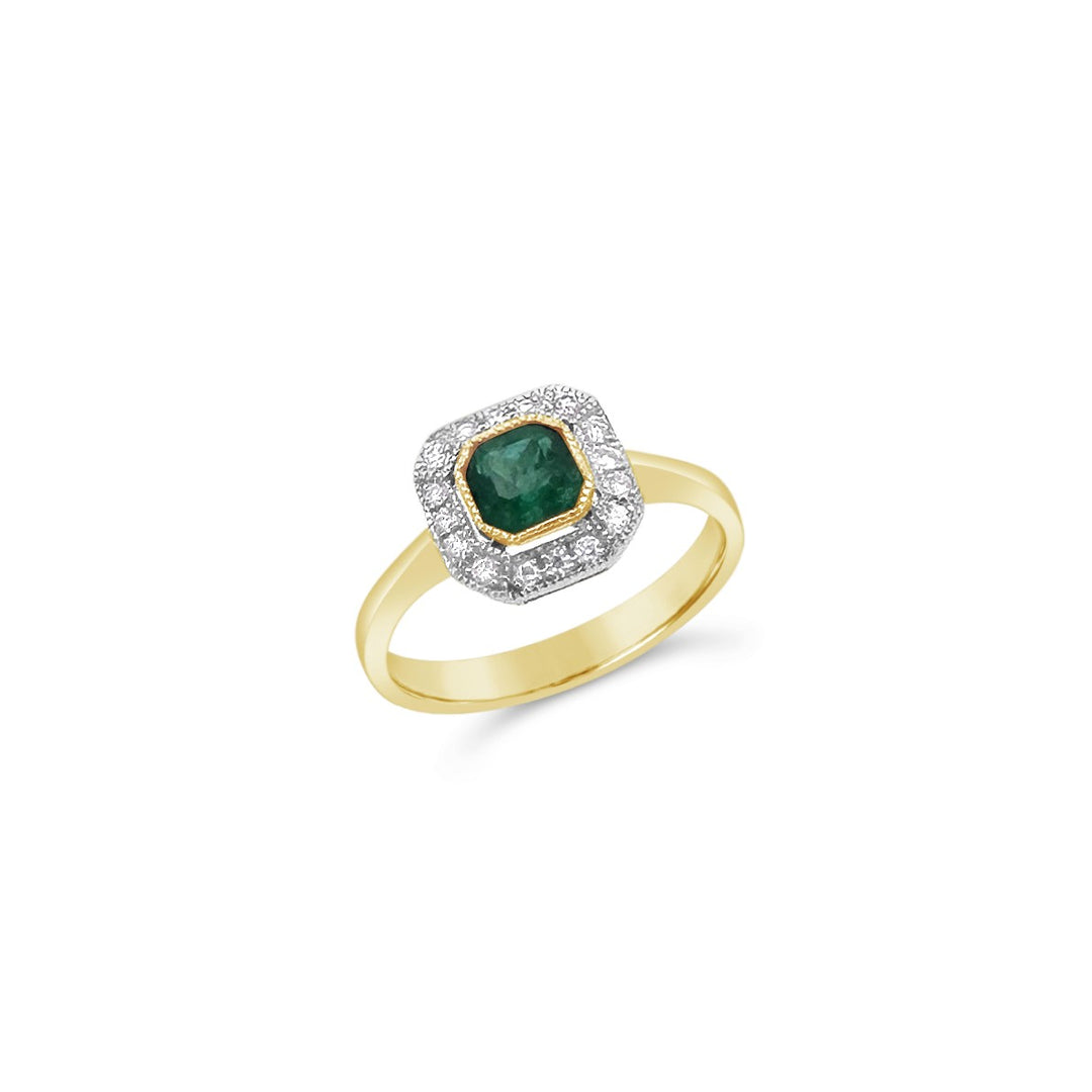 18K Yellow Gold .32 Carat Emerald Ring