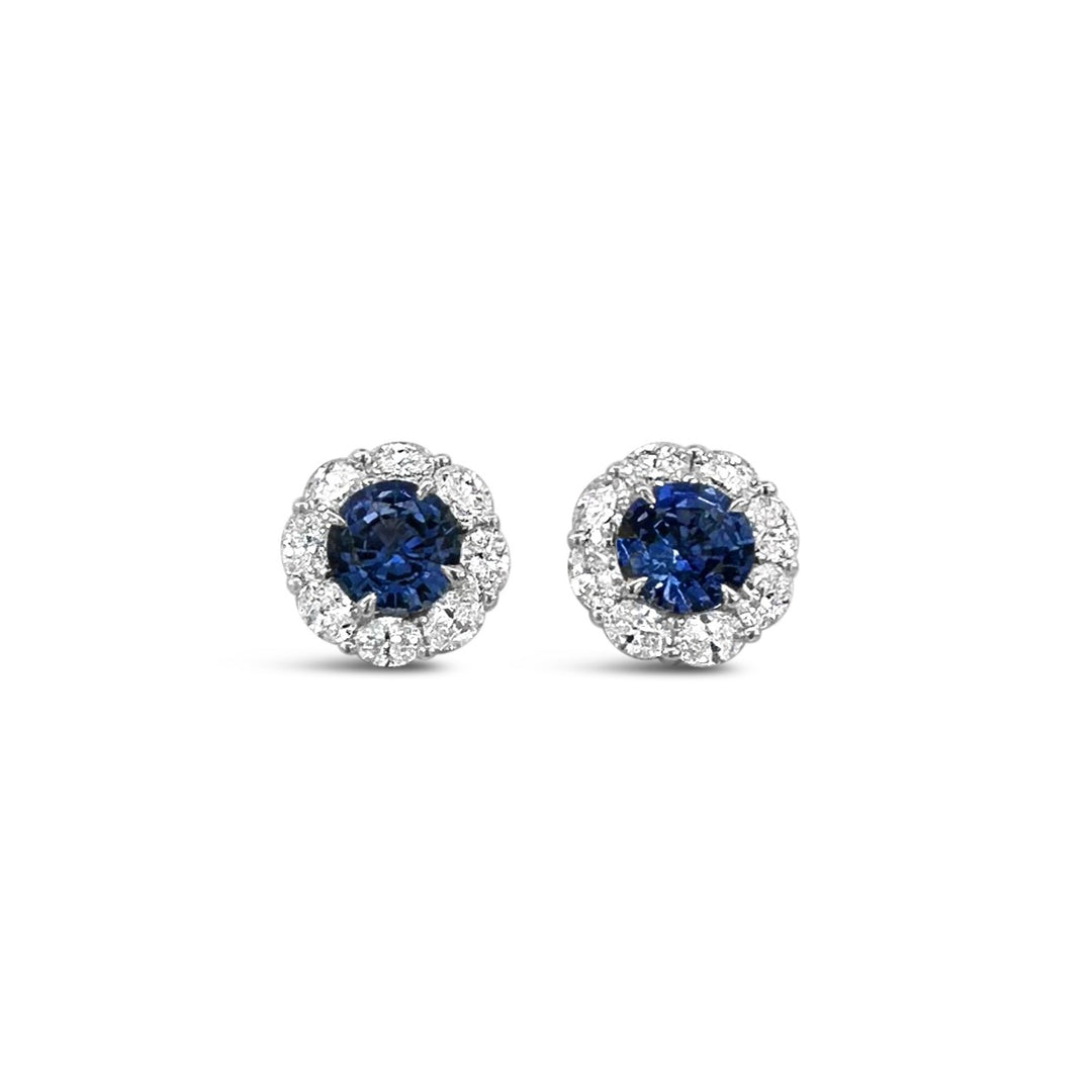 18K White Gold 2.46ctw Sapphire and 1.31ctw Diamond Estate Earrings