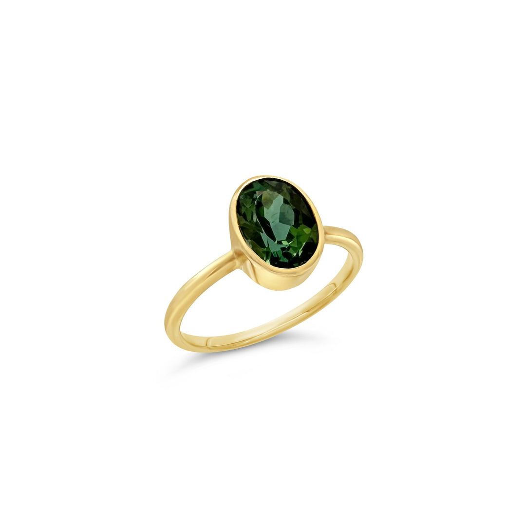 14K Yellow Gold 1.67 Carat Green Tourmaline Ring