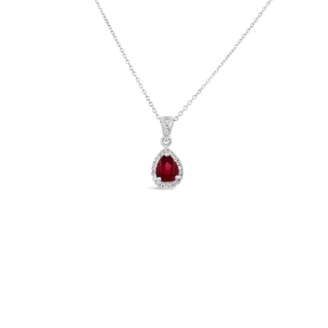 14K White Gold .80ct Ruby & .11ctw Diamond Estate Necklace