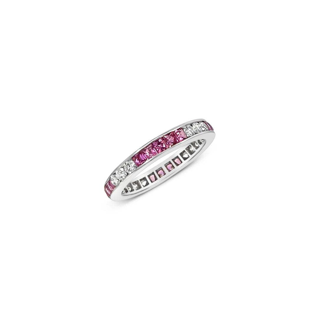 18K White Gold Pink Sapphire 1.20cts and Diamond .36ctw Estate Band