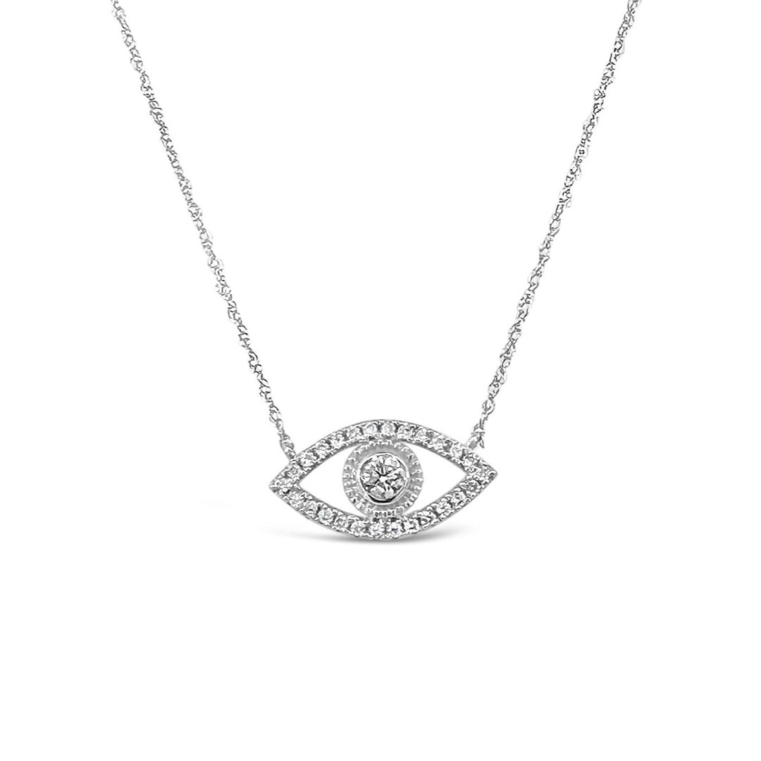 14K White Gold .24ctw Diamond Eye Necklace