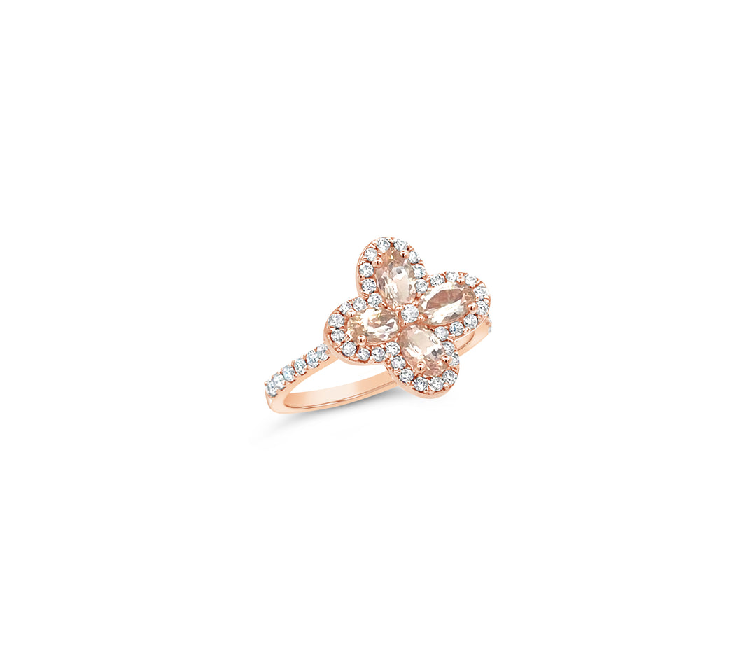 14K Rose Gold Morganite and Diamond Floral Ring – 1.20ctw