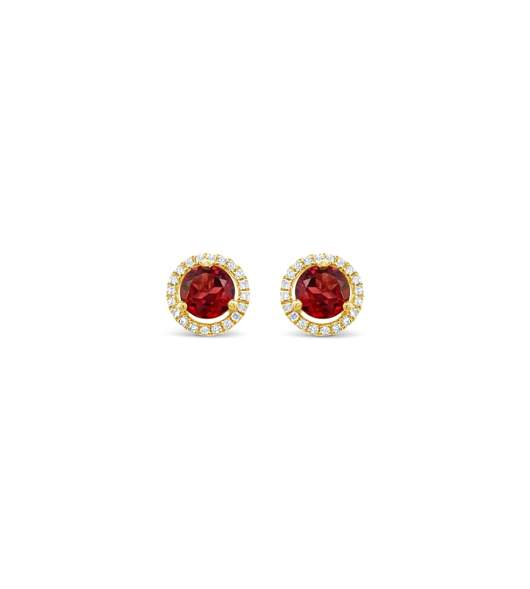 14K Yellow Gold Garnet and Diamond Halo Stud Earrings