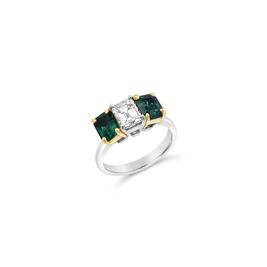 Platinum and 18K Yellow Gold Emerald Ring