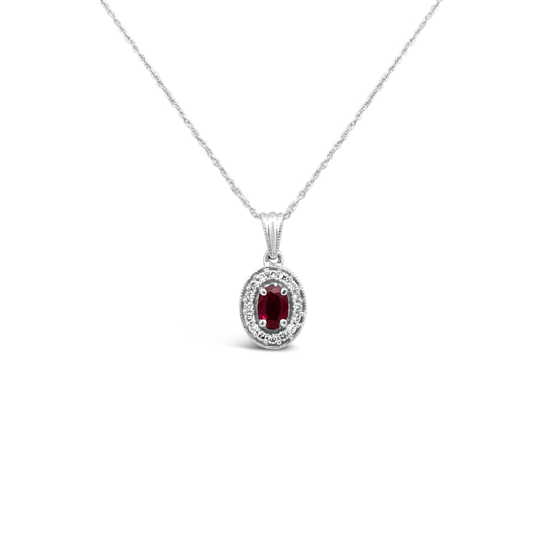 14K White Gold .52 Carat Ruby Necklace