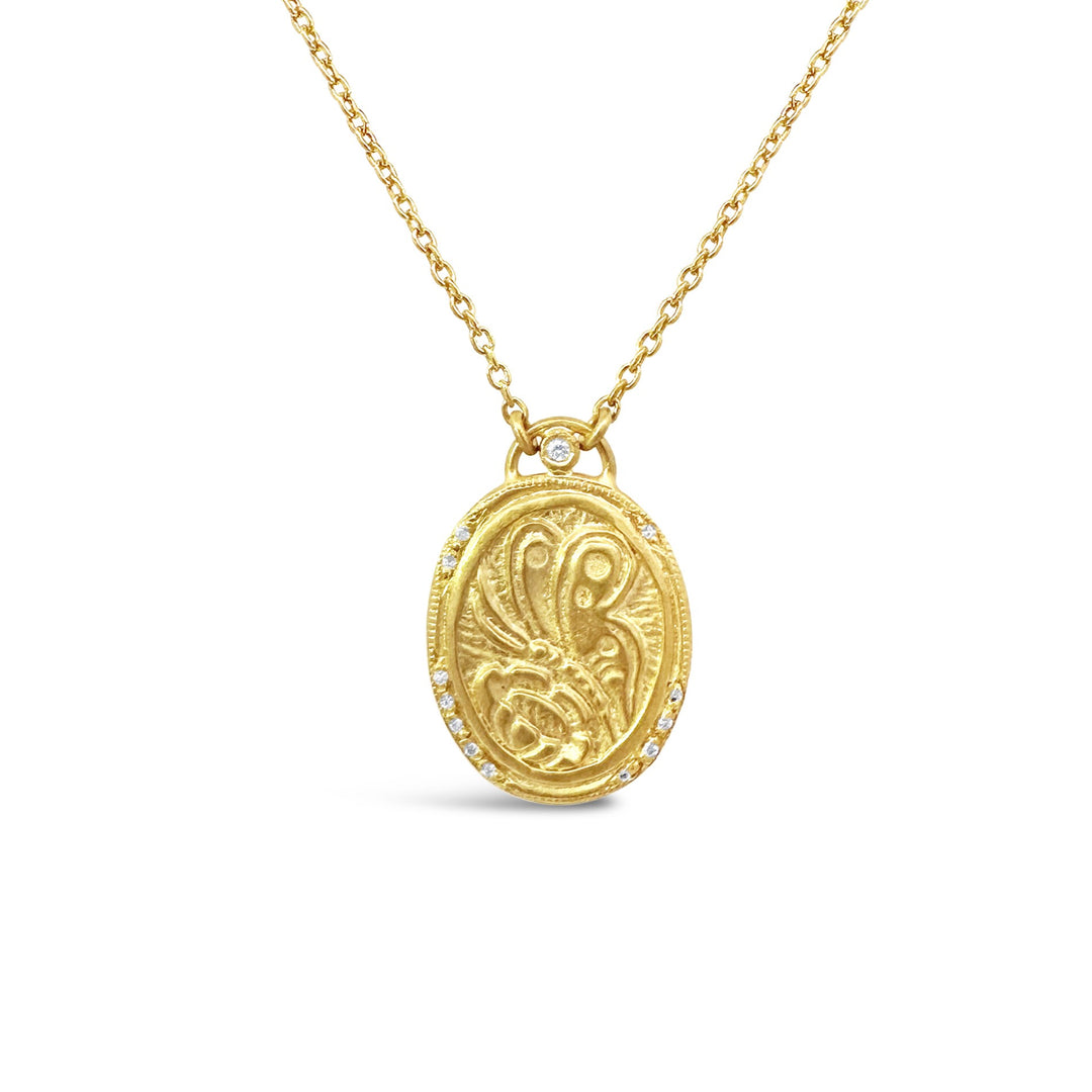 24K Yellow Gold Butterfly Carved Charm Necklace